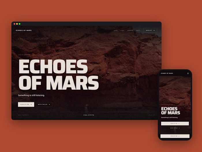 Echoes of Mars – Video Game Launch Page in Framer