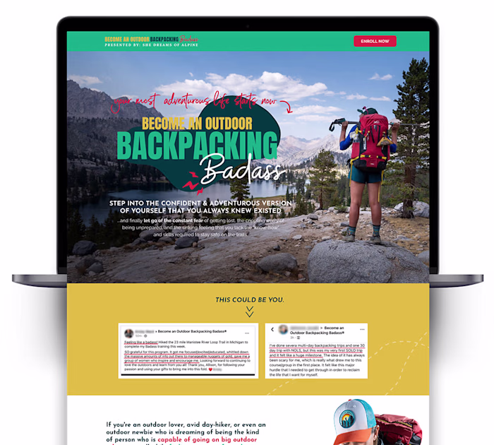 Backpacking Program Sales Page in Kajabi
