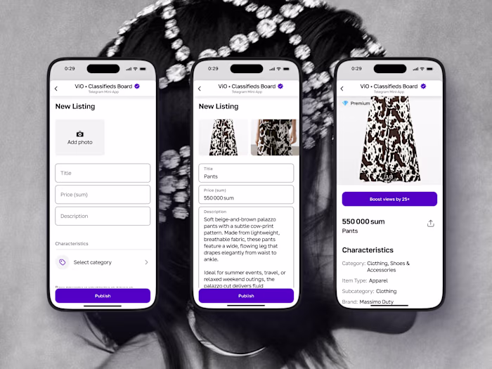 Vio (Telegram-native classifieds). Me as a founding designer...