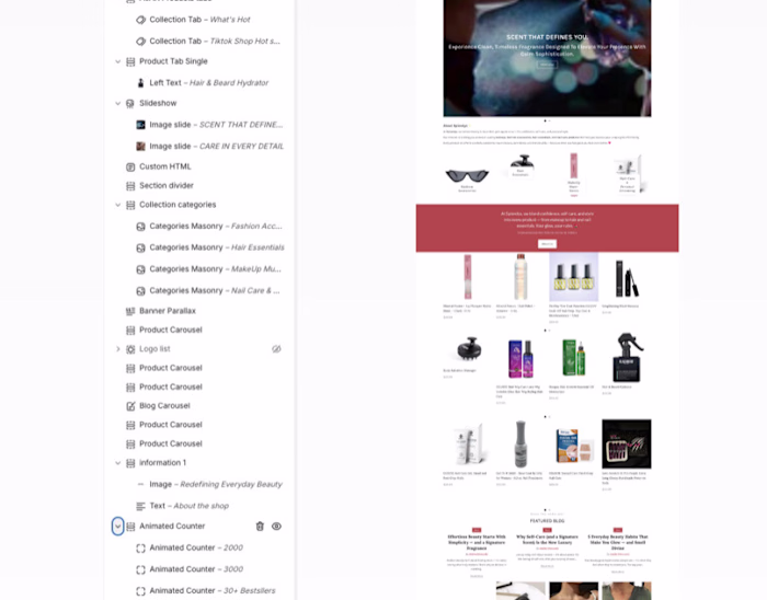 Theme section & Full home Page View of a Shopify store