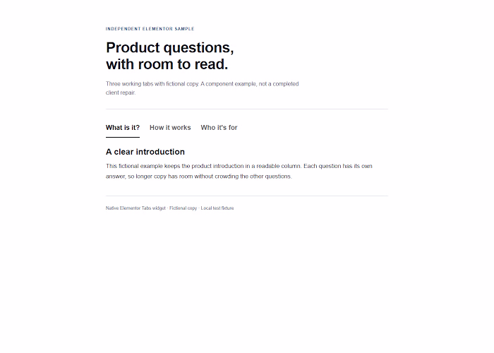 Elementor layout and interaction sample
An