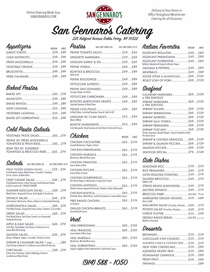 San Gennaro Catering Menu 