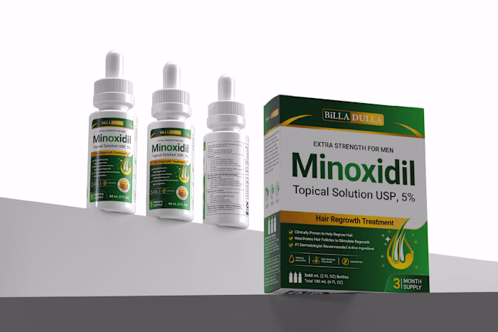 Hair Regrowth Treatment Packaging | Minoxidil Box & Bottle Desig