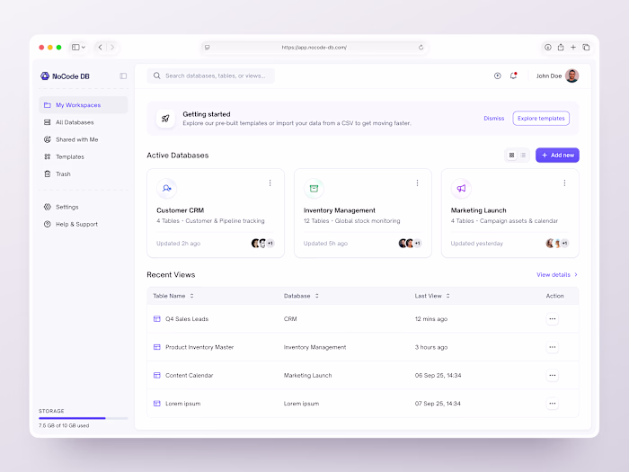 NoCode DB Dashboard