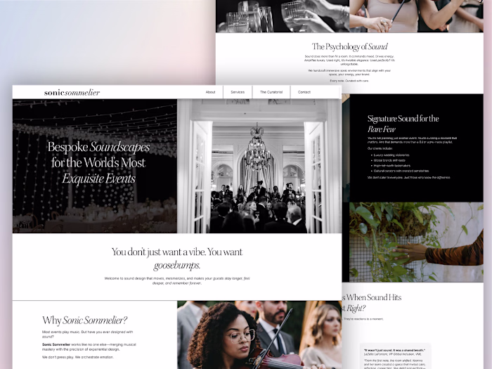 Luxury event sound design studio website | Squarespace