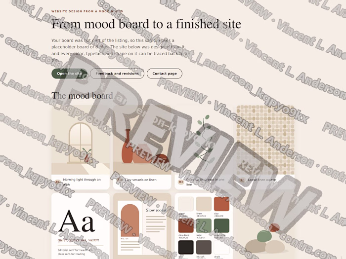 Mood board to website: design and revision round