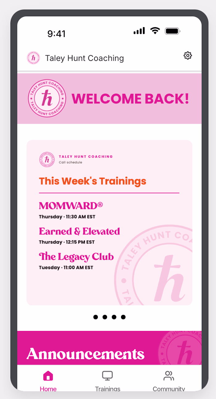 Taley Hunt Coaching | Kajabi App Design