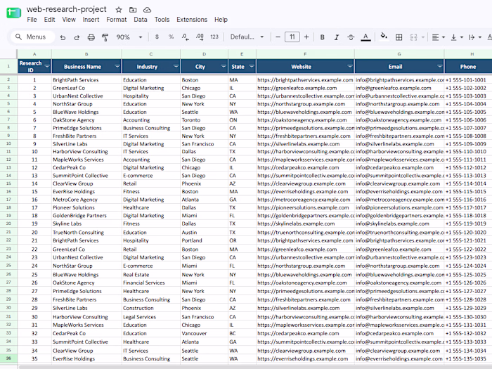 Business Web Research & Data Collection