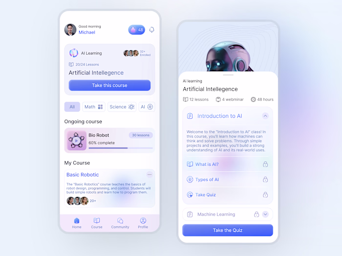 AI Class App Screens