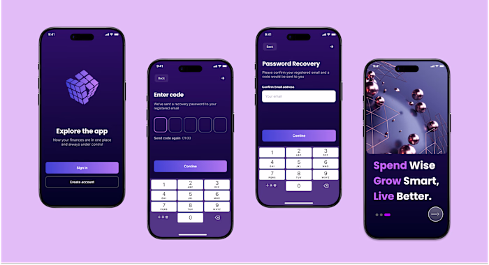 Mobile app onboarding screens. Some early morning sprints on...