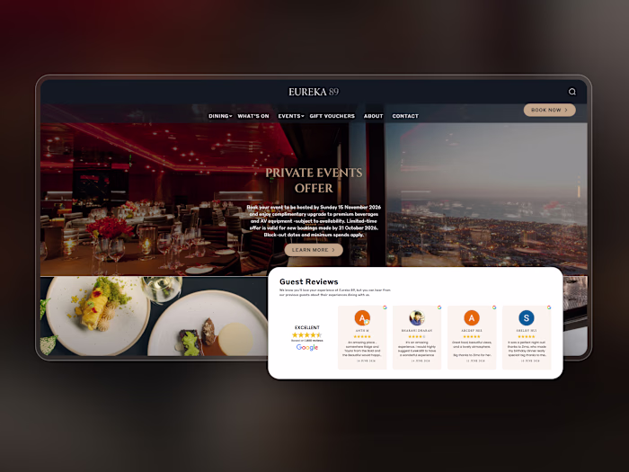 Eureka 89 Restaurant Website Design