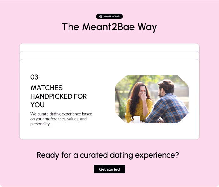 Meant2Bae - Landing page for a curated dating services startup