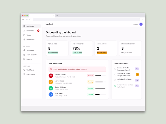 Redesigning the employee onboarding dashboard for NovaDesk
