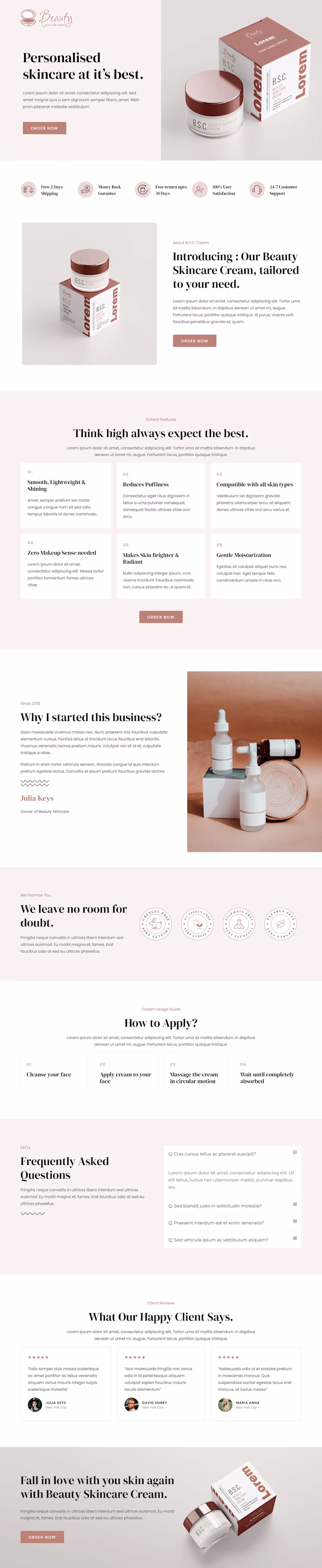 Beauty Skincare Sales Landing Page Website