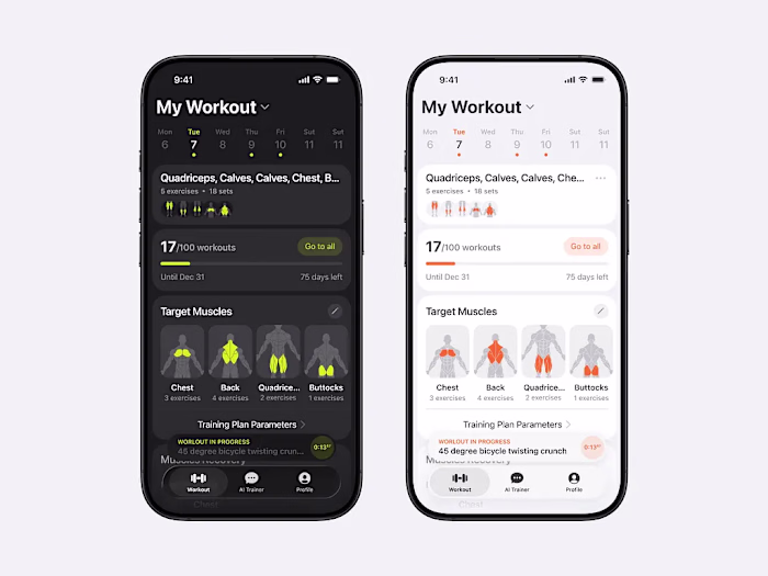 APX Fitness App Light & Dark Mode