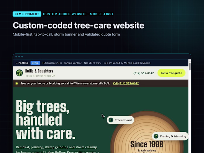 Custom-Coded Website for a Tree-Care Company (Demo)