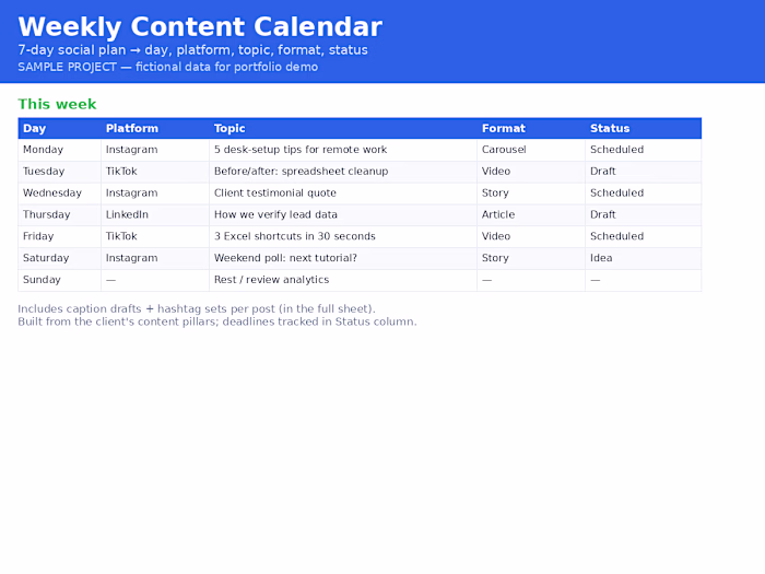 Weekly Content Calendar