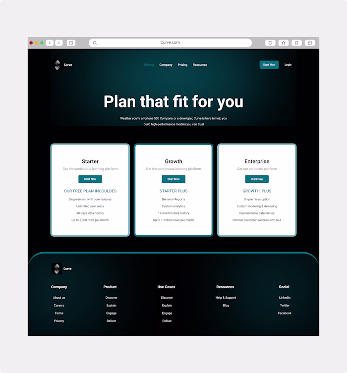 Curve - Website pricing page
