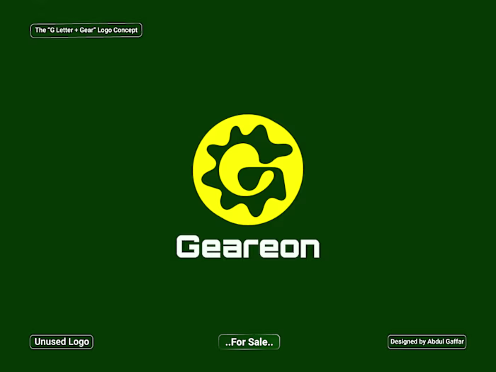 Geareon is a bold G letter symbol inspired by a mechanical g...