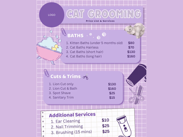 Cute Cat Grooming Price List