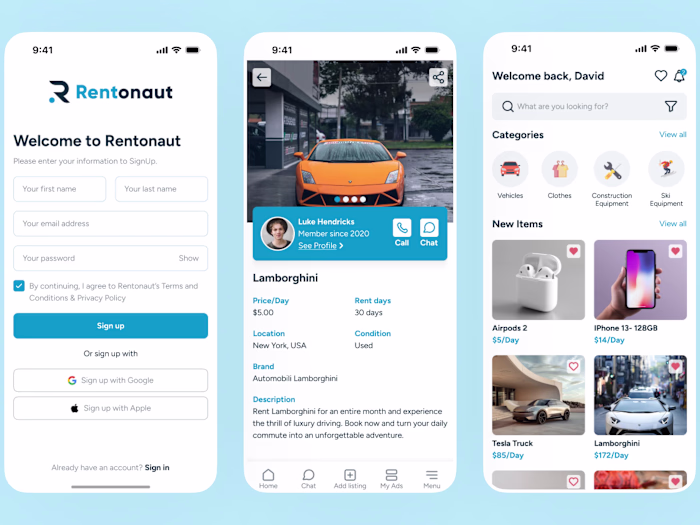 Rentonaut Mobile App for Renting goods
