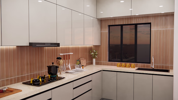 Indian L Shaped Modern Modular Kitchen