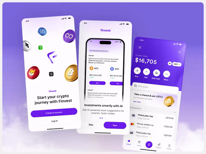 Finvest - Crypto Investment Mobile App Design