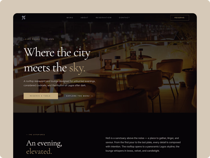 No.5 Lounge | Luxury Hospitality Website