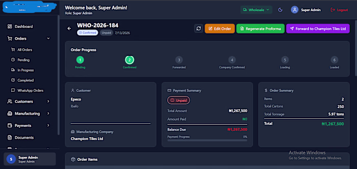 Sales tracking dashboard with role-based