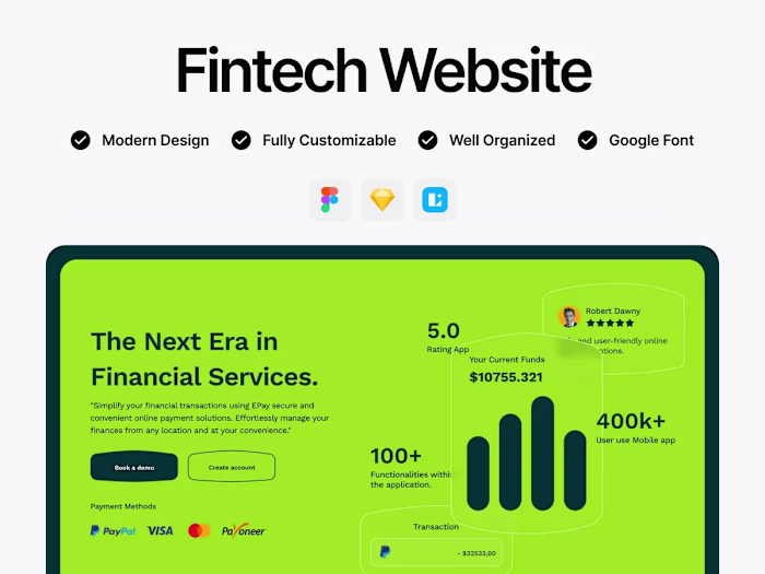 Fintech: Free Fintech Website UI Kit for Figma