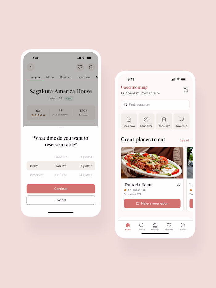 Full pre-dining experience app design