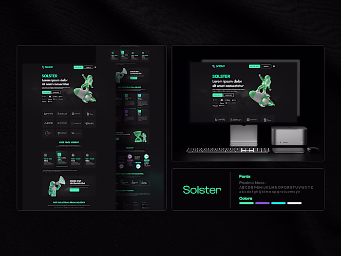 Solster’s website UI presents a bold, futuristic identity ta...