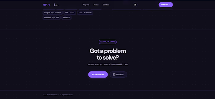 Personal developer portfolio built from