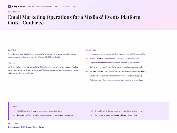 Email Marketing Operations (30K+ Contacts)