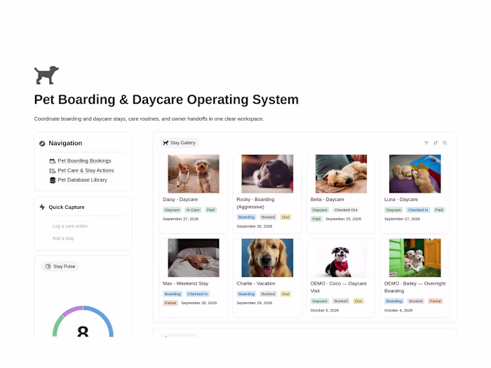 Pet Boarding & Daycare Operating System — Notion Template