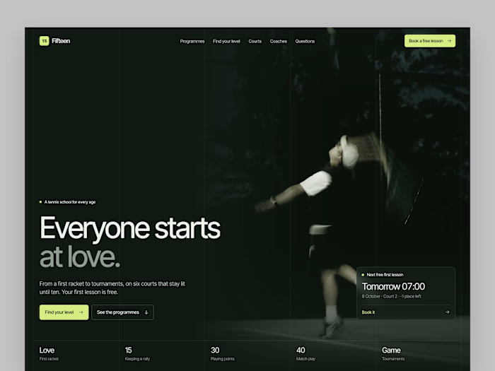 Fifteen: Tennis School Website with Level Finder