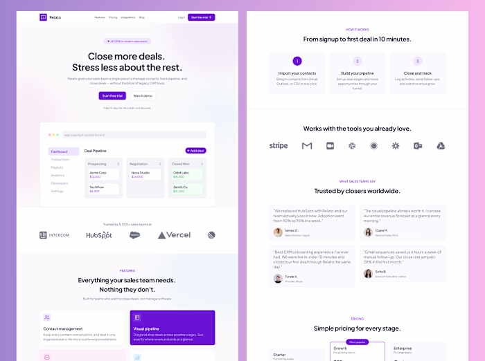 Relato — CRM SaaS Landing Page UI Design in Figma