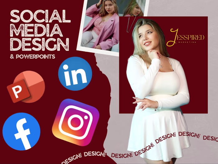 Graphic design services, posts, apparel, and copywriting and mor