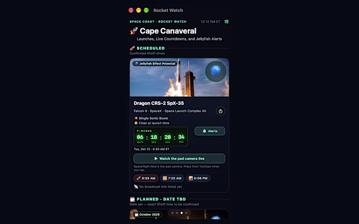 Rocket Watch: Launch Countdowns for iOS, Mac & Android