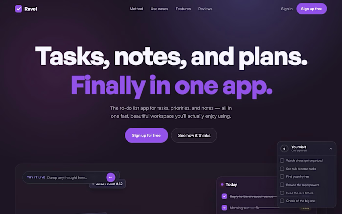 Ravel — Productivity website concept / sample