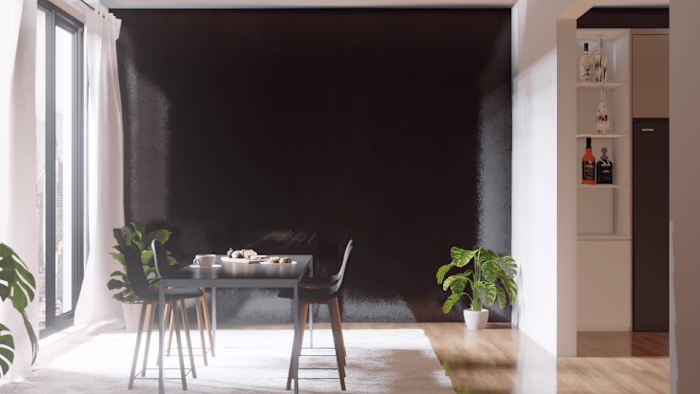 Bright Modern Dining Area with Dark Accents