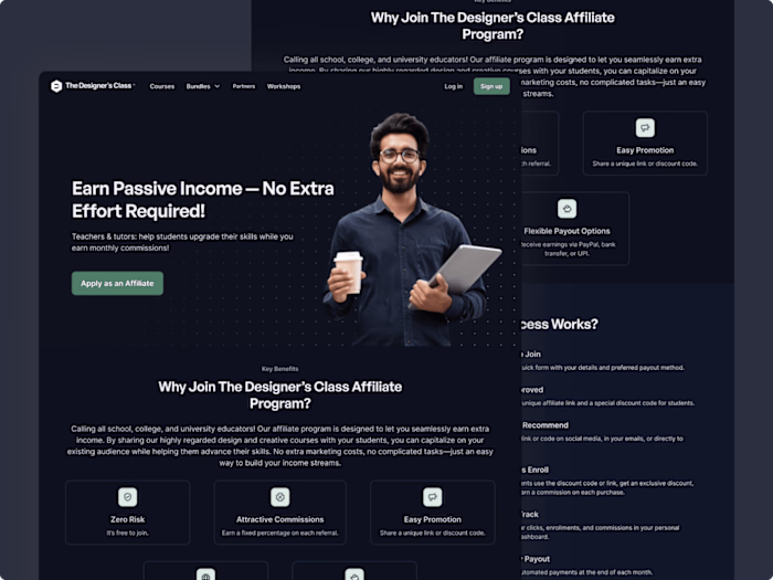 Affiliate Program User Flow for Online Education Platform