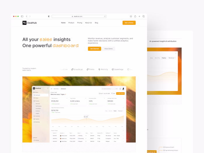 Sales Analytics Landing Page Design