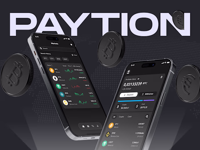 Paytion - crypto-exchanger app, UX/UI, web & branding