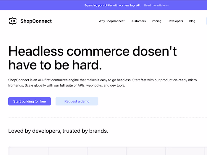Shop Connect - An headless commerce landing page