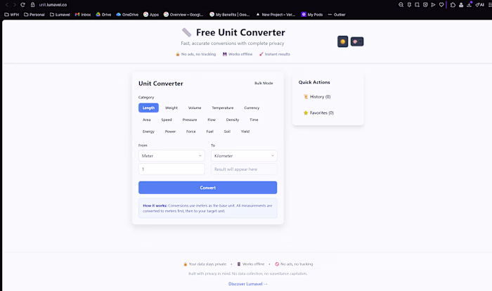Lumavel Unit Converter.  Converts