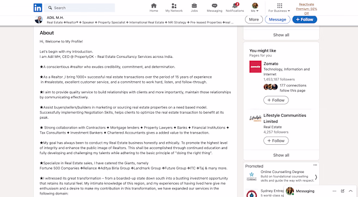 LinkedIn Profile - CEO, PropertyOK