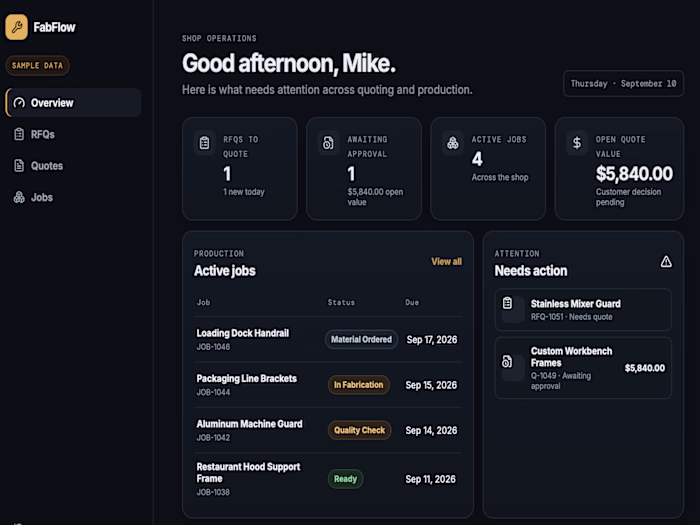 FabFlow — Fabrication Quote-to-Job Workflow