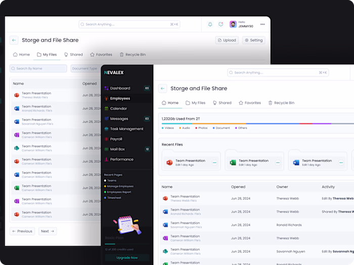 Team File Management Dashboard Design