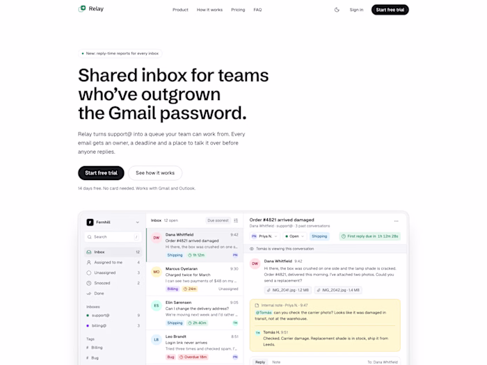 Relay, SaaS landing page